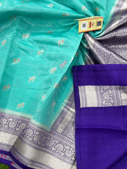 Exclusive Pure Handloom Banarasi Iktara Green Mango Pattu Sarees