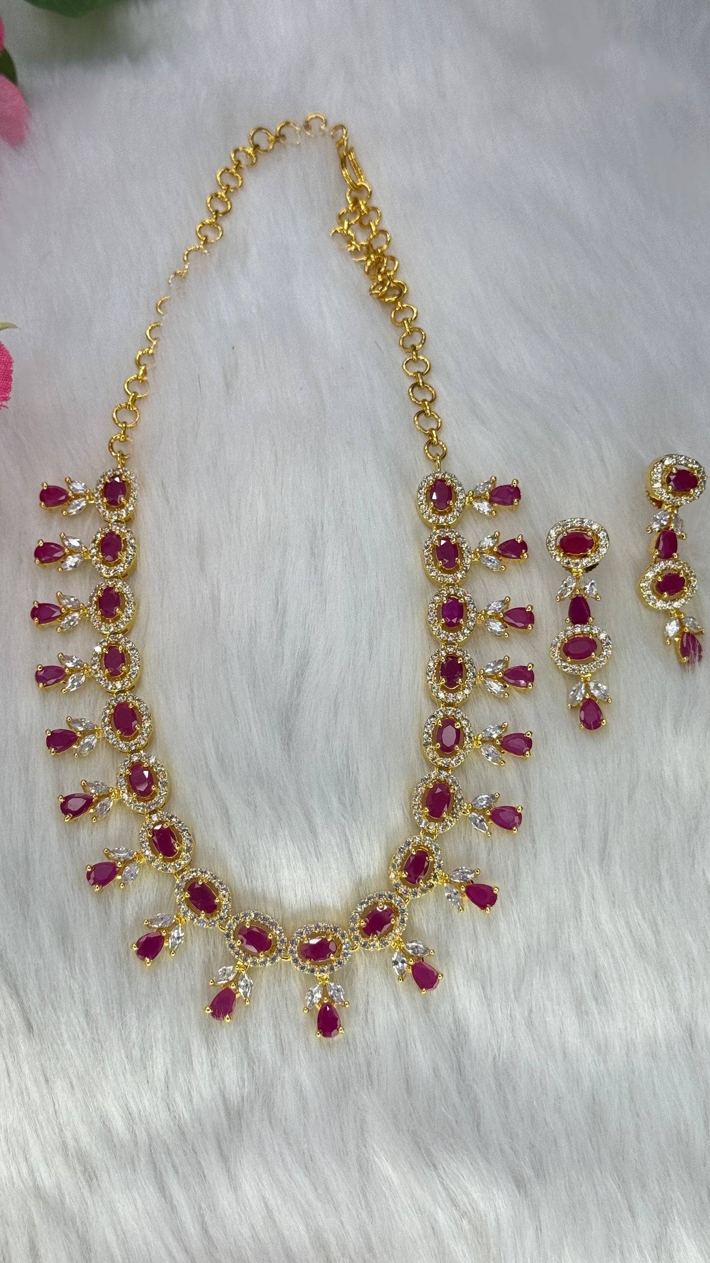 Beautiful and Elegant Ruby and CZ stone Necklace