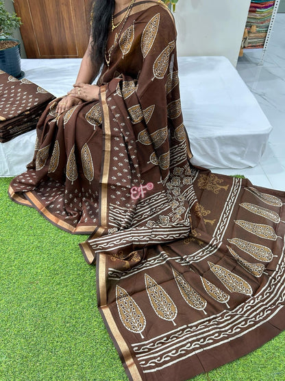 Summer Special soft and Lightweight Block Printed Chanderi Silk Sarees