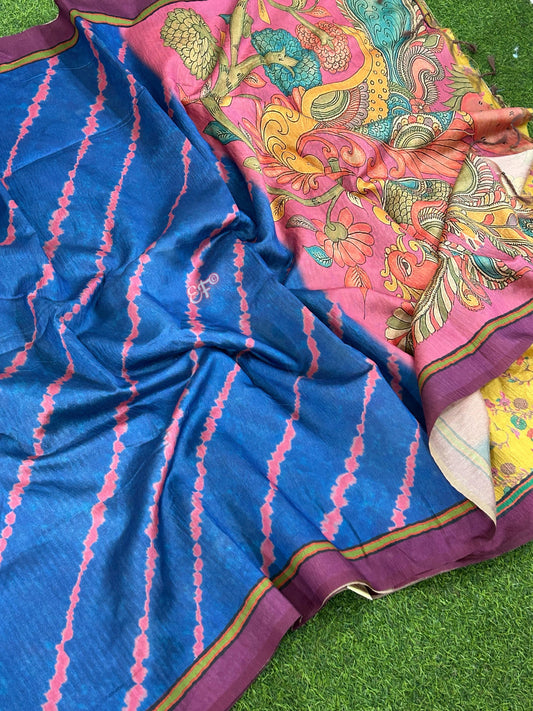 Beautiful Kalamkari Roman Crush Silk Sarees