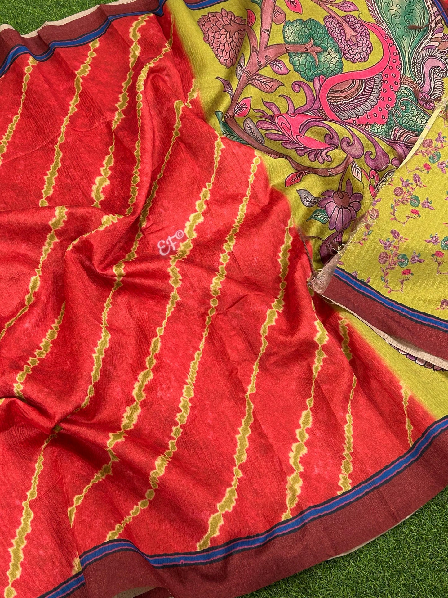 Beautiful Kalamkari Roman Crush Silk Sarees