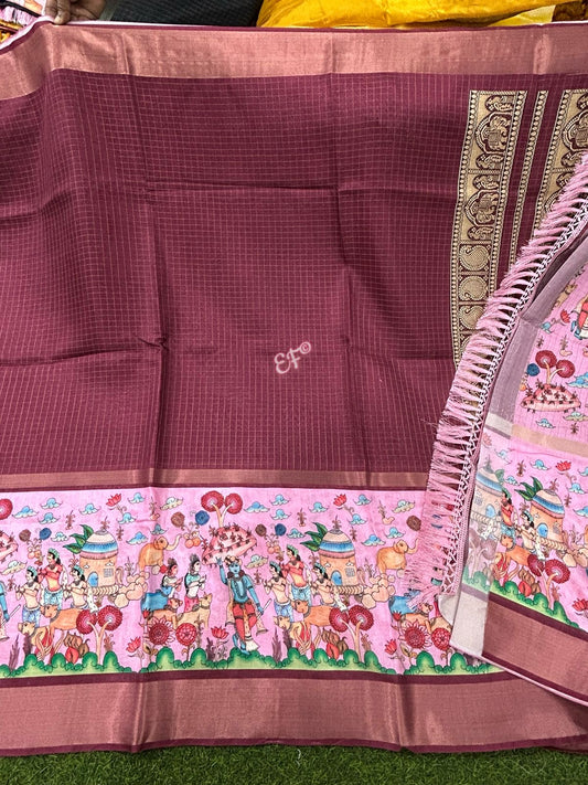 Beautiful Fancy Chiniya Checks sarees