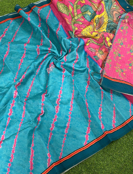 Beautiful Kalamkari Roman Crush Silk Sarees