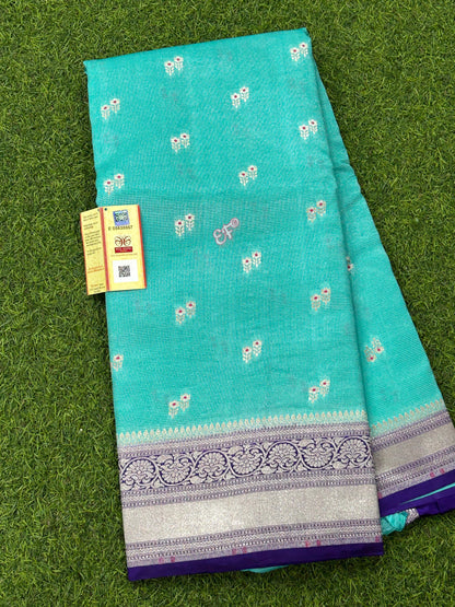 Exclusive Pure Handloom Banarasi Iktara Green Mango Pattu Sarees