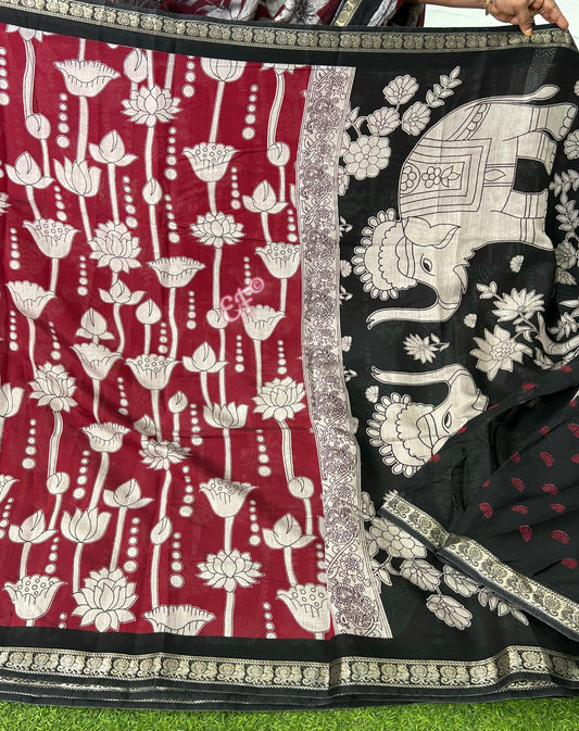 Budget Friendly Mangalagiri Kalamkari Sarees