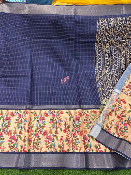 Beautiful Fancy Chiniya Checks sarees