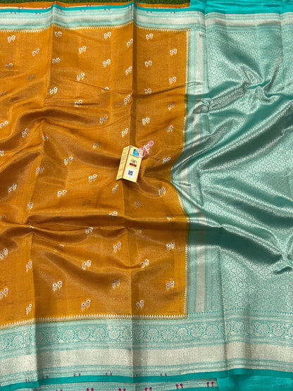 Exclusive Pure Handloom Banarasi Iktara Green Mango Pattu Sarees