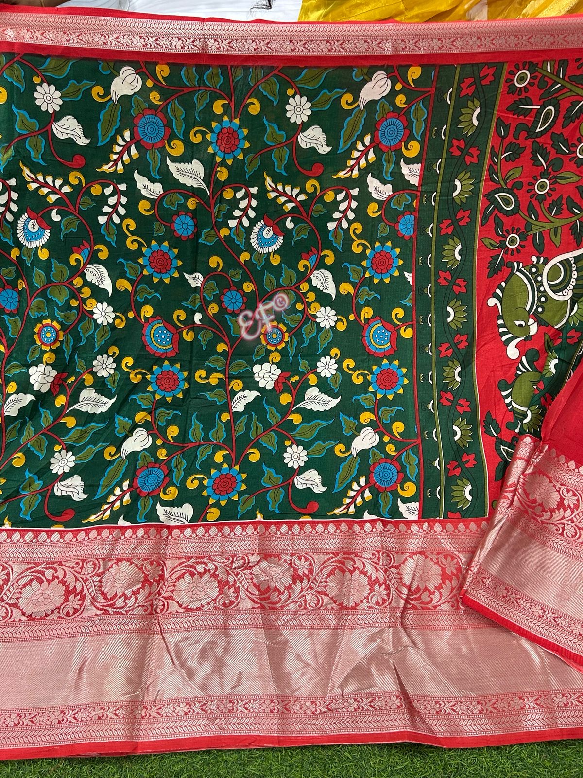 Elegant Kanchi Designed Spun Kalamkari Silk sarees