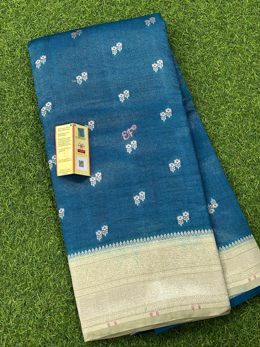 Exclusive Pure Handloom Banarasi Iktara Green Mango Pattu Sarees