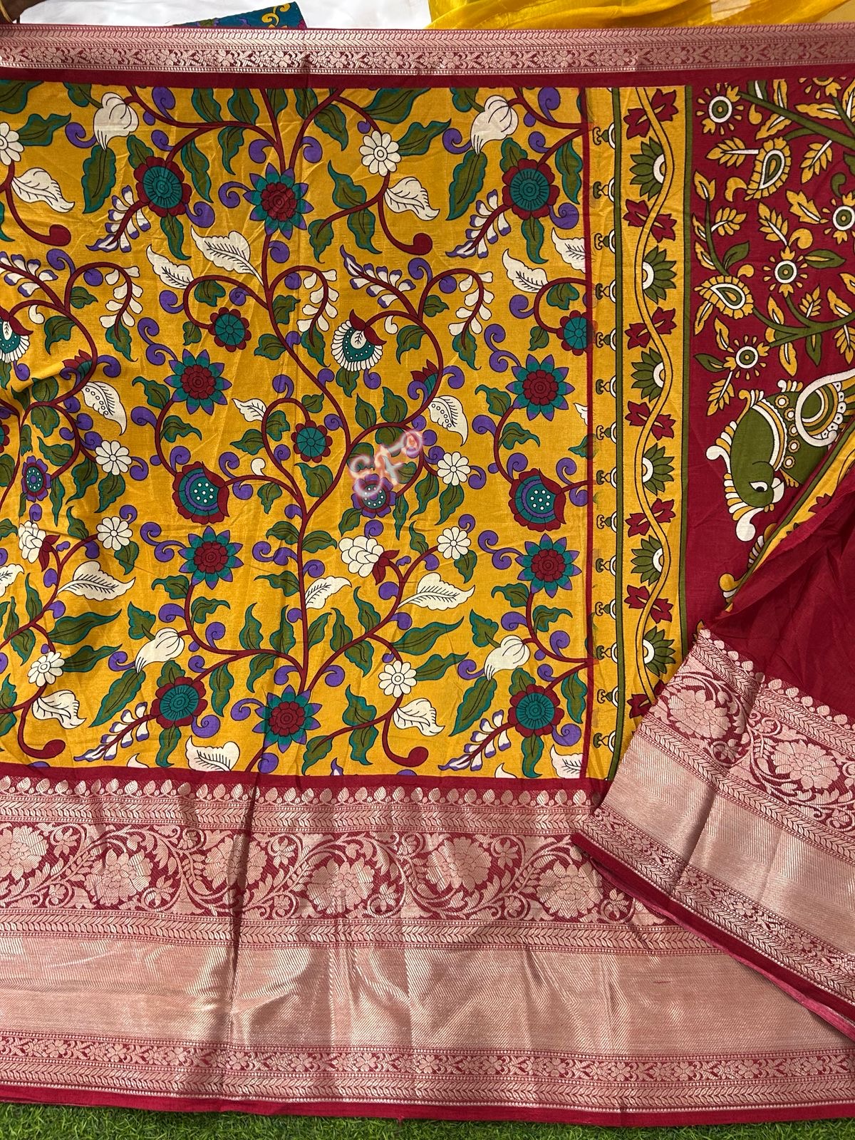 Elegant Kanchi Designed Spun Kalamkari Silk sarees