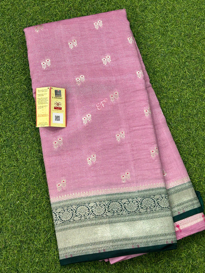 Exclusive Pure Handloom Banarasi Iktara Green Mango Pattu Sarees