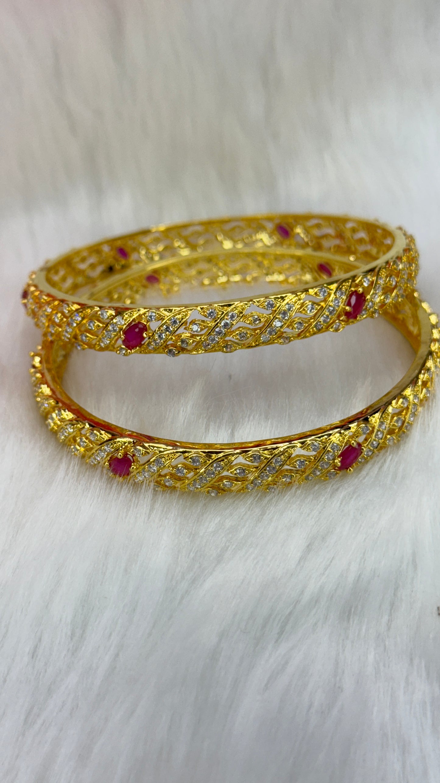 Beautiful and Elegant White Stone With Ruby Bangles