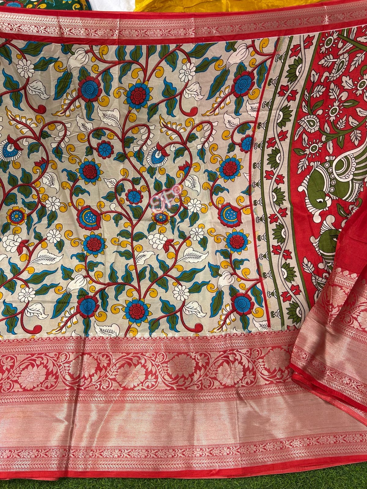 Elegant Kanchi Designed Spun Kalamkari Silk sarees