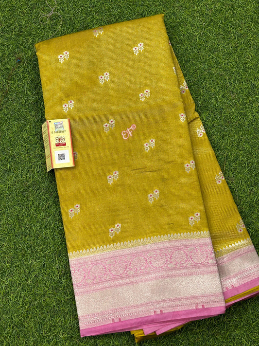 Exclusive Pure Handloom Banarasi Iktara Green Mango Pattu Sarees