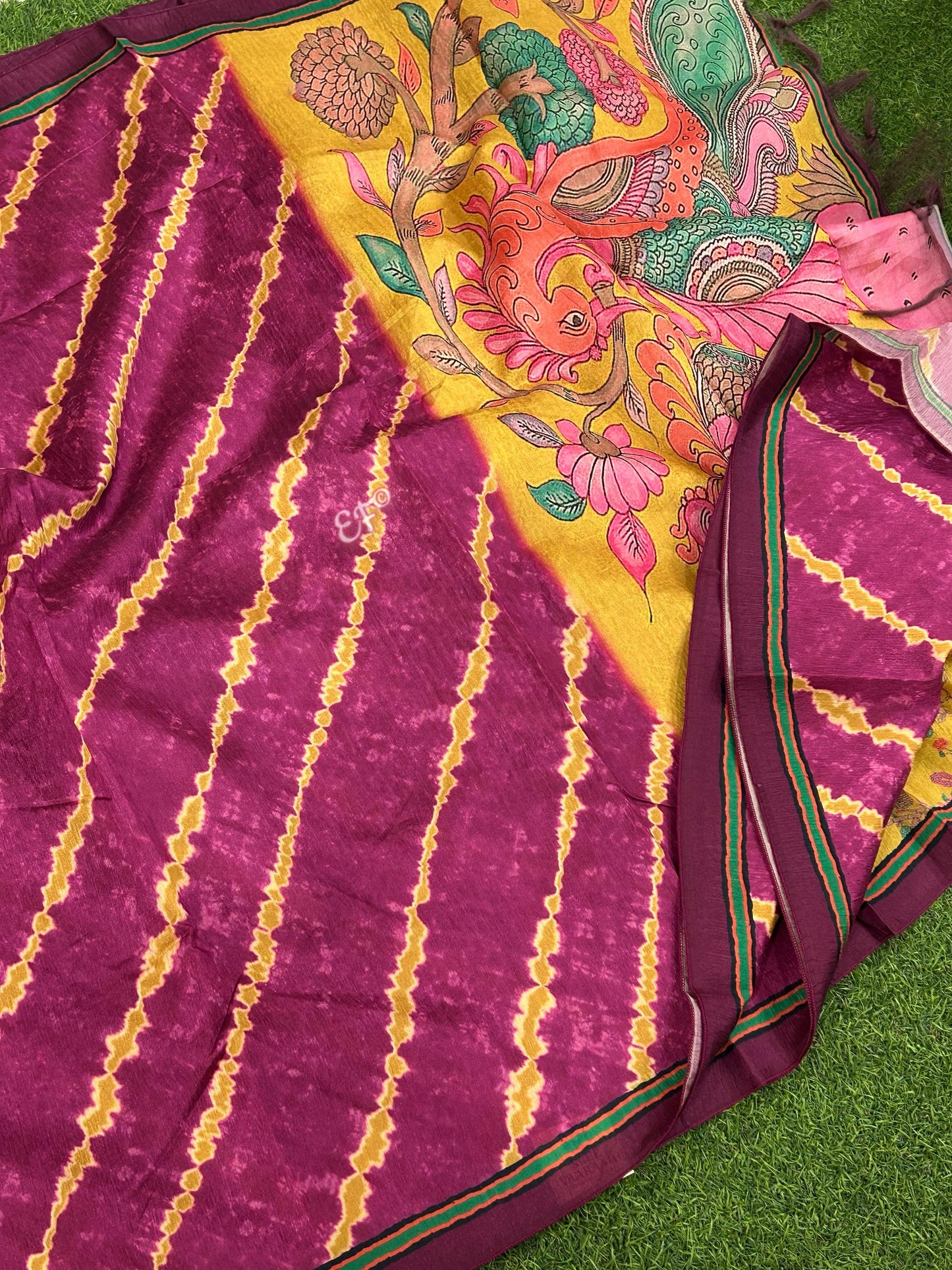 Beautiful Kalamkari Roman Crush Silk Sarees