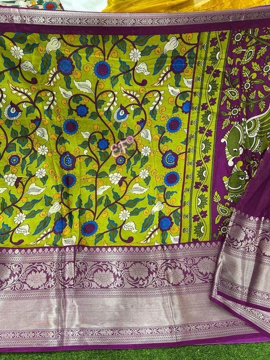 Elegant Kanchi Designed Spun Kalamkari Silk sarees