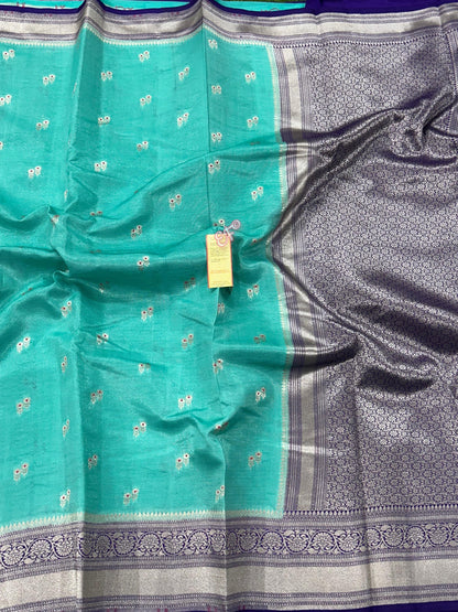 Exclusive Pure Handloom Banarasi Iktara Green Mango Pattu Sarees