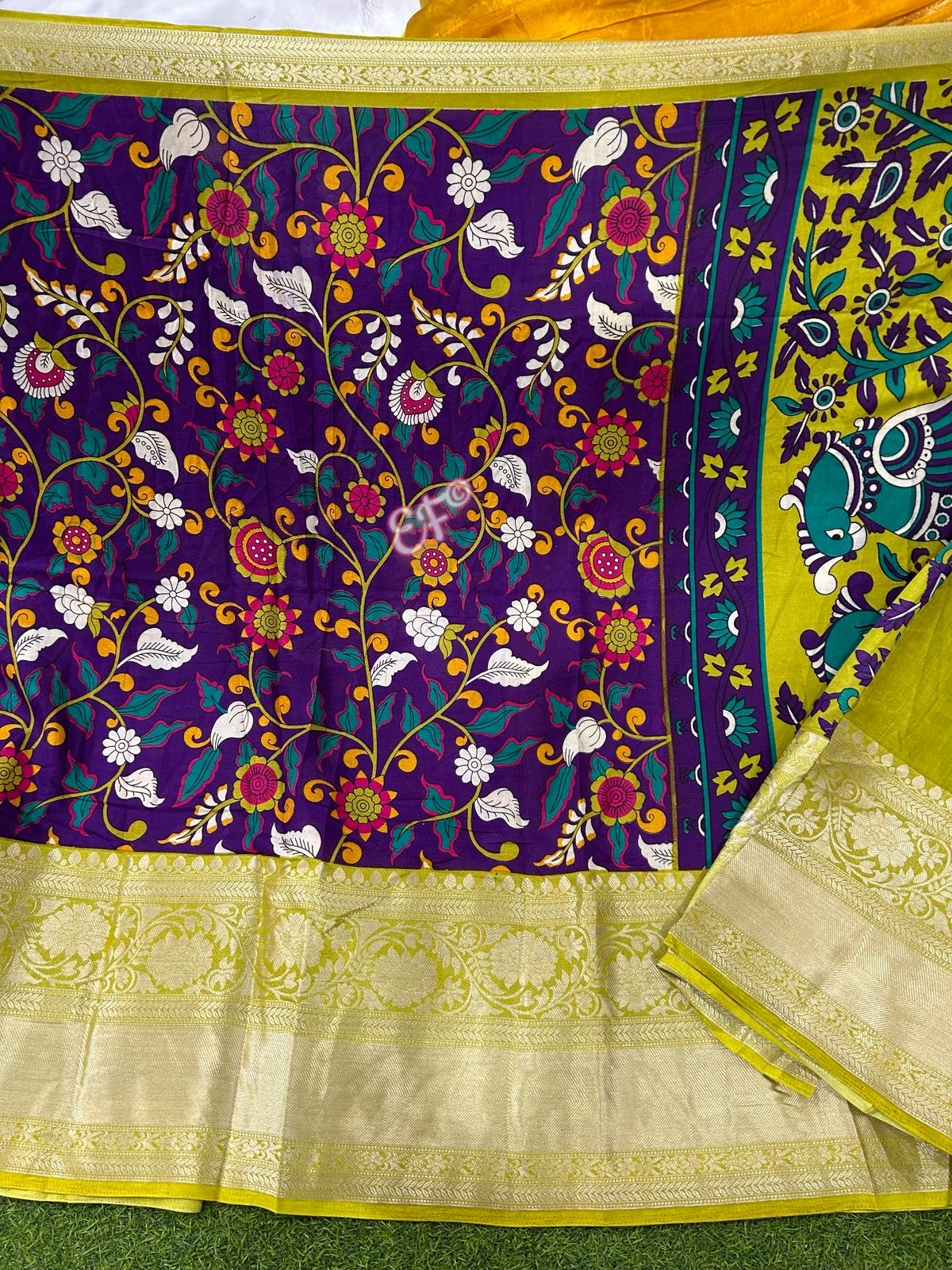 Elegant Kanchi Designed Spun Kalamkari Silk sarees