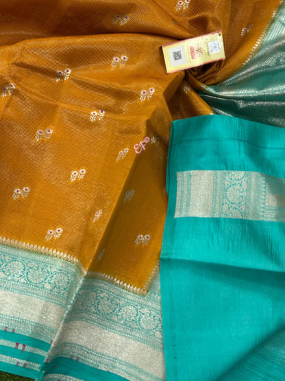 Exclusive Pure Handloom Banarasi Iktara Green Mango Pattu Sarees