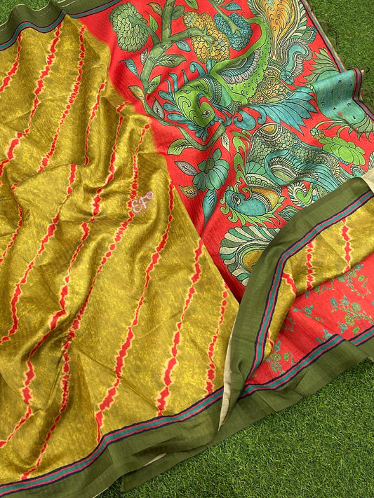 Beautiful Kalamkari Roman Crush Silk Sarees