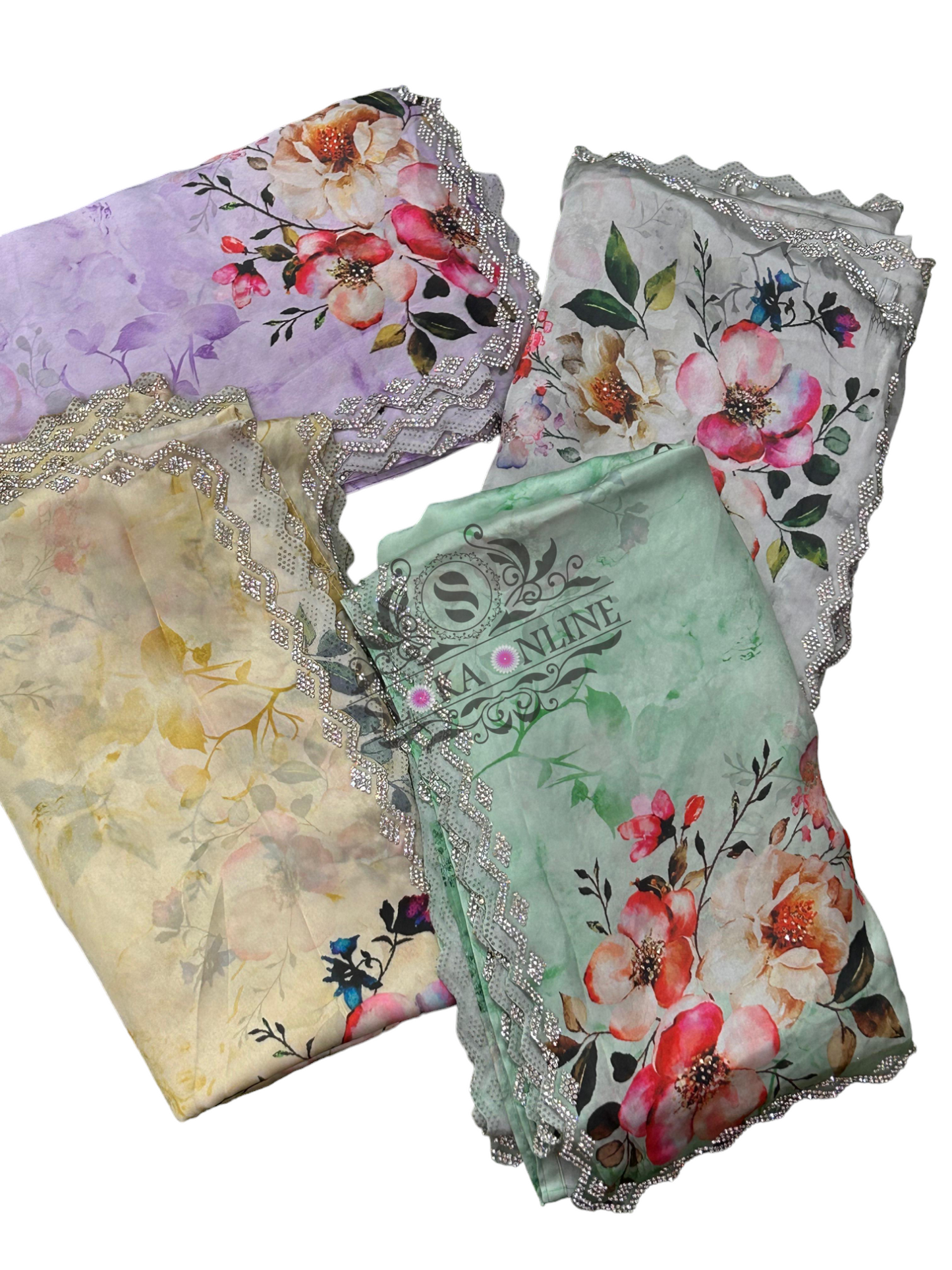 Beautiful Designer Collection Of Satin Crape Silk Sarees